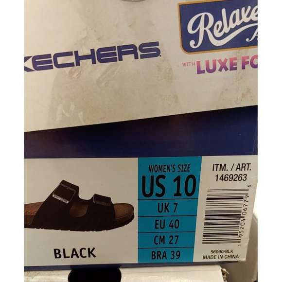 SKECHERS Women Relaxed Fit Luxe Foam Slip on Buckle Sandal  -Black - Picture 9 of 9
